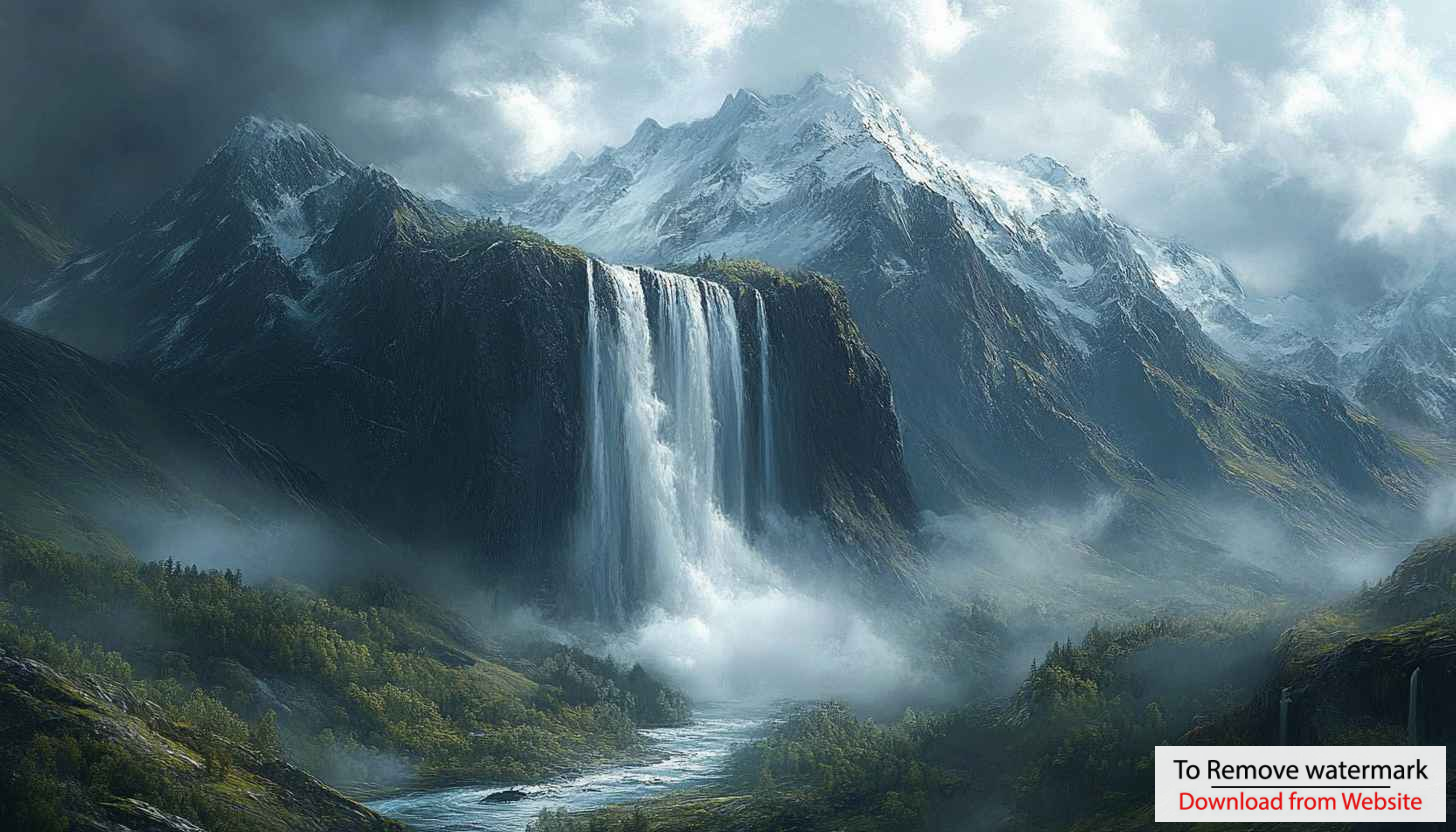 Mountain Wallpaper: Waterfall, Snow Peaks, Nature Landscape 4k Desktop Mountain Wallpaper: Waterfall, Snow Peaks, Nature Landscape 4k Desktop