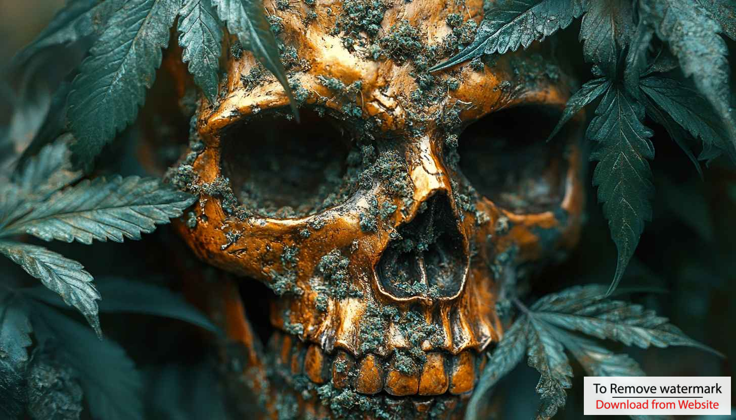 Skull and Cannabis Leaf Wallpaper - Artistic Dark Illustration Skull and Cannabis Leaf Wallpaper - Artistic Dark Illustration