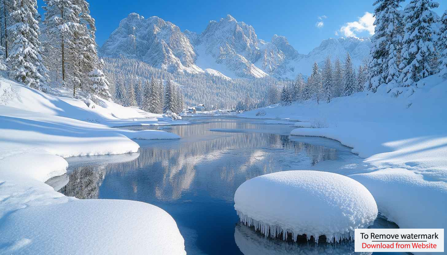 Winter Landscape Wallpaper: Snowy Mountain and Lake Scenery for Desktop Winter Landscape Wallpaper: Snowy Mountain and Lake Scenery for Desktop