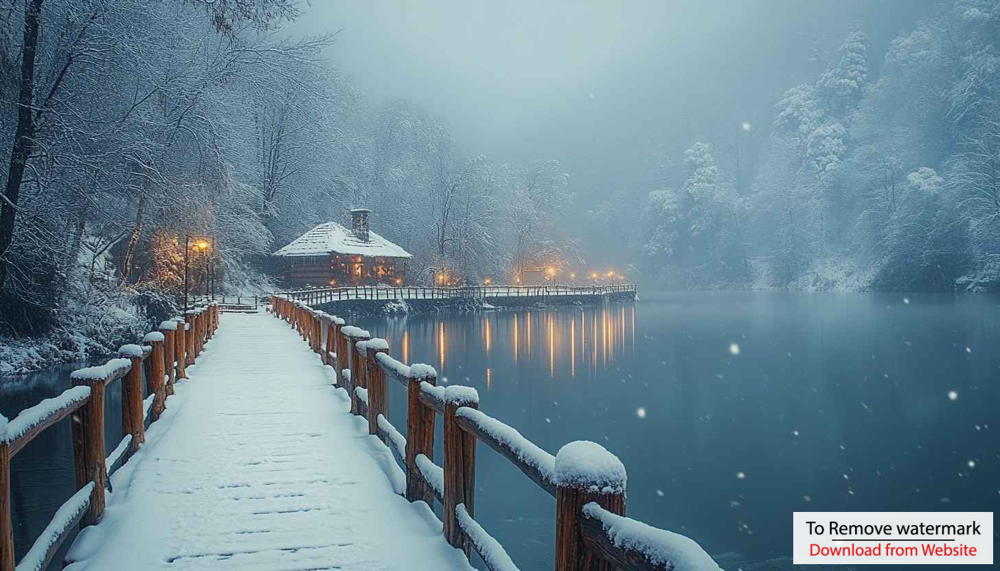 Winter Wonderland Wallpaper: Snowy Landscape, Lake, Cabin, Scenery, 4K Winter Wonderland Wallpaper: Snowy Landscape, Lake, Cabin, Scenery, 4K