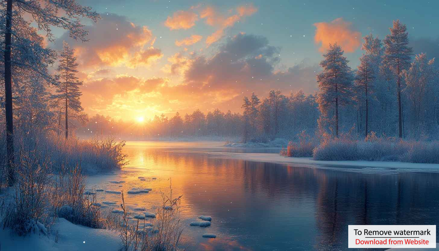 Winter Sunset Wallpaper, Snowy Landscape Background, Nature 4K Wallpaper