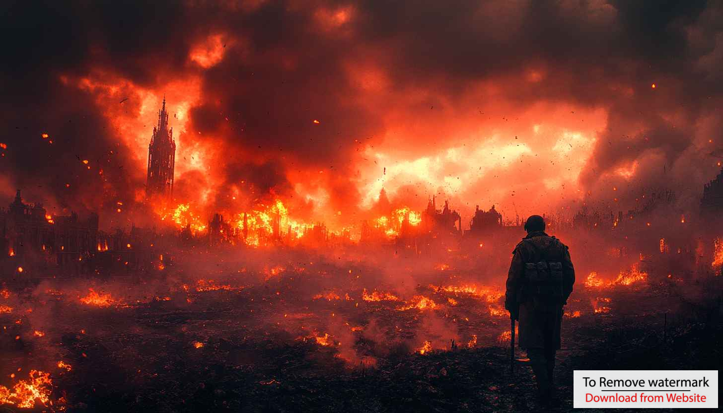 War Wallpaper: Burning City, Soldier Silhouette - Desktop Background War Wallpaper: Burning City, Soldier Silhouette - Desktop Background