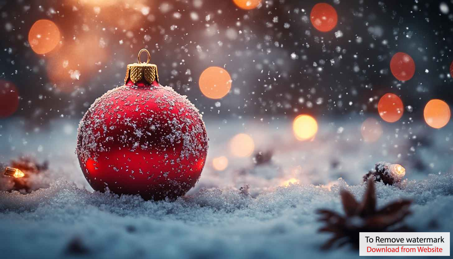 Christmas Wallpaper: Festive Red Ornament in Snow, Winter Holiday Theme Christmas Wallpaper: Festive Red Ornament in Snow, Winter Holiday Theme
