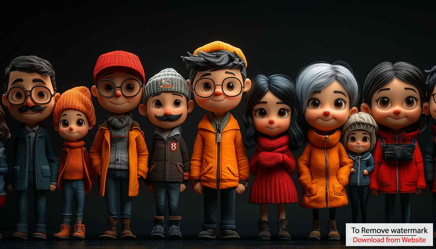 Cartoon Character Group Wallpaper, Cute Family Portrait Background, Kids Illustration Cartoon Character Group Wallpaper, Cute Family Portrait Background, Kids Illustration