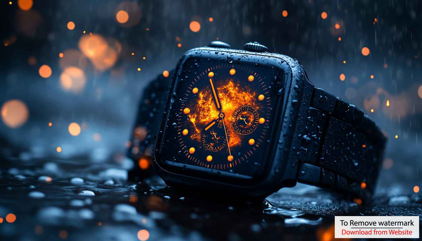 Rainy Smartwatch 4K Mobile Wallpaper with Orange Glowing UI Theme Rainy Smartwatch 4K Mobile Wallpaper with Orange Glowing UI Theme