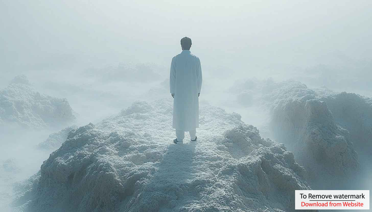 Man in White Robe Snowy Landscape 4K Mobile Wallpaper Man in White Robe Snowy Landscape 4K Mobile Wallpaper