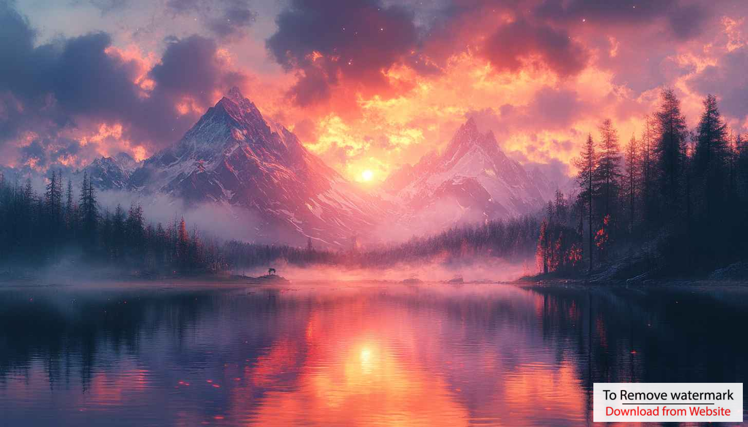 Fiery Sunset Mountain Lake 4K Desktop Background Wallpaper