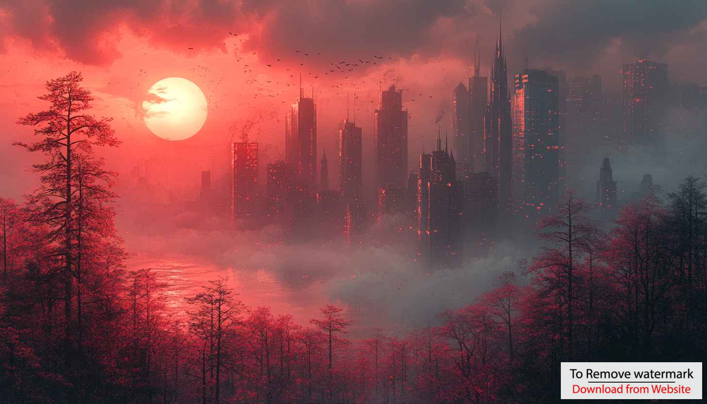 Red Cyberpunk Cityscape Desktop Background | Foggy Sunset Mobile Wallpaper Red Cyberpunk Cityscape Desktop Background | Foggy Sunset Mobile Wallpaper