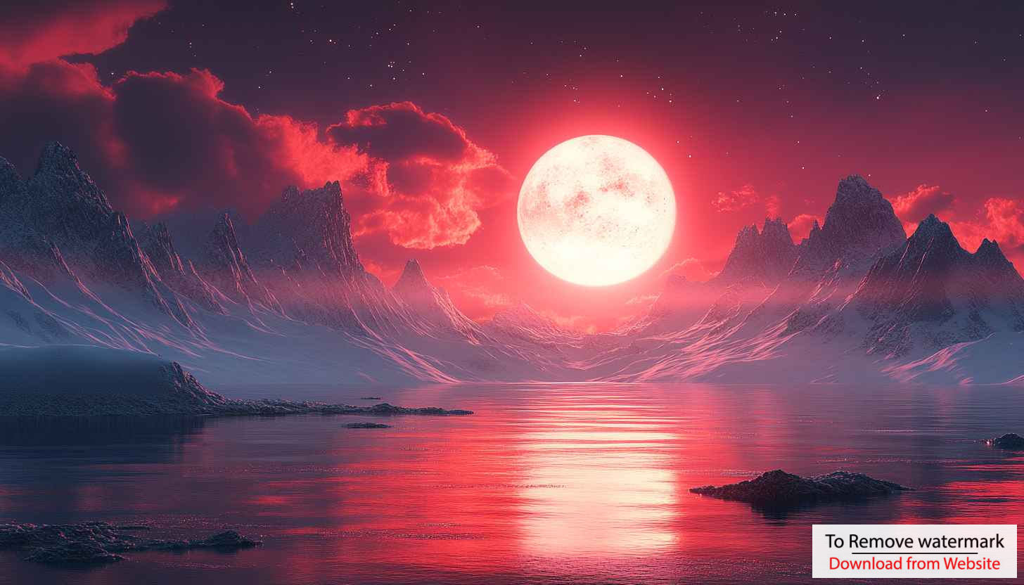 Blood Moon Over Lake Mountain Landscape 4K Desktop Background Wallpaper Blood Moon Over Lake Mountain Landscape 4K Desktop Background Wallpaper