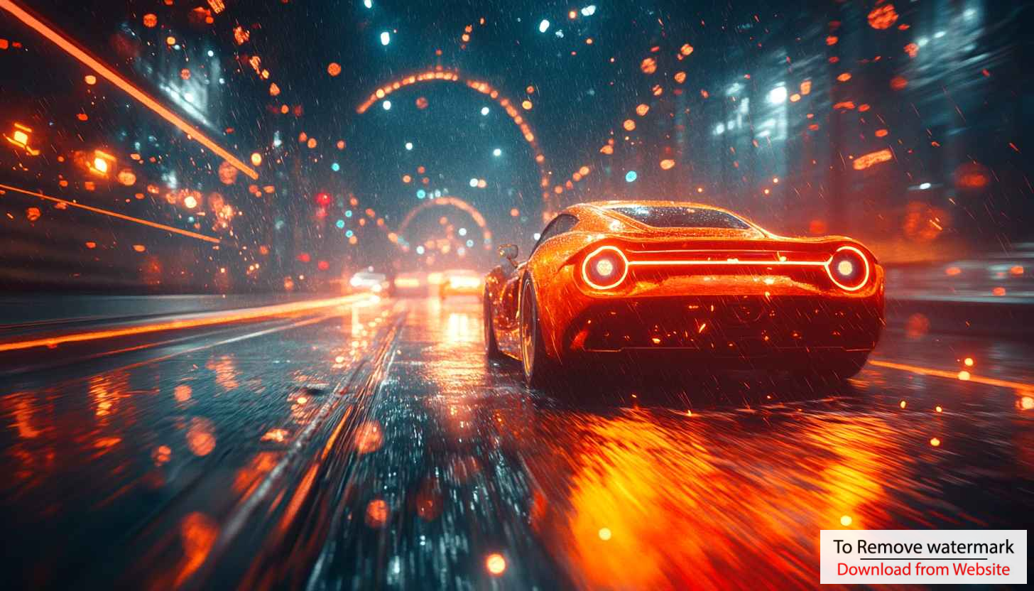 Neon Car Rain Cityscape 4K Desktop Background Mobile Wallpaper