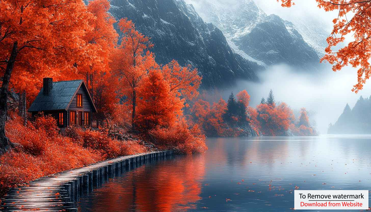 Autumn Lake Cabin Wallpaper: Red Forest Desktop 4K Background Images Autumn Lake Cabin Wallpaper: Red Forest Desktop 4K Background Images