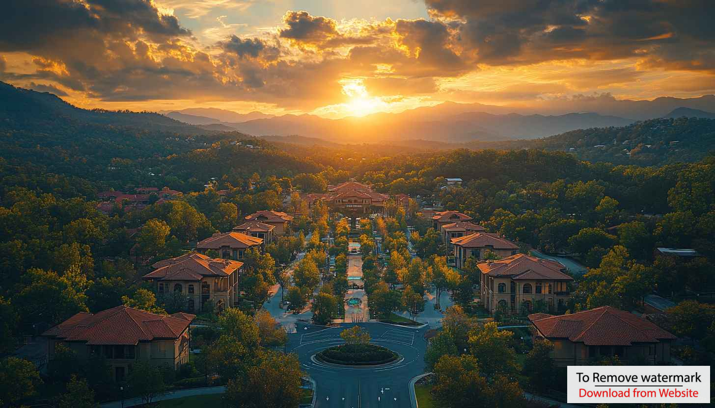 Luxury Villas Golden Sunset Mountain View 4K Desktop Wallpaper