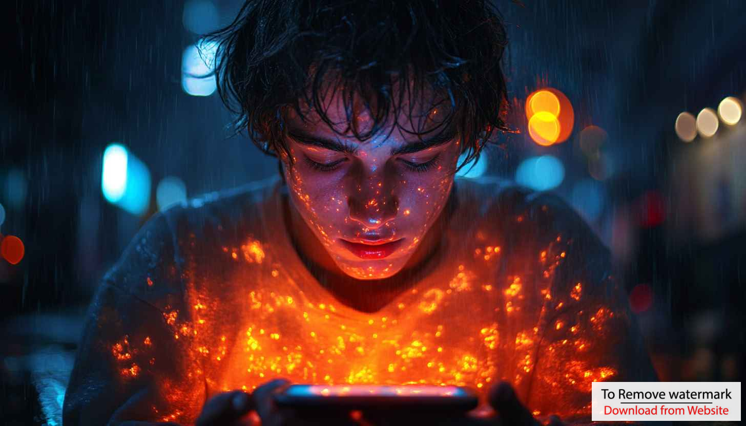 Boy Looking at Phone Glowing Mobile Wallpaper 4K Background Boy Looking at Phone Glowing Mobile Wallpaper 4K Background