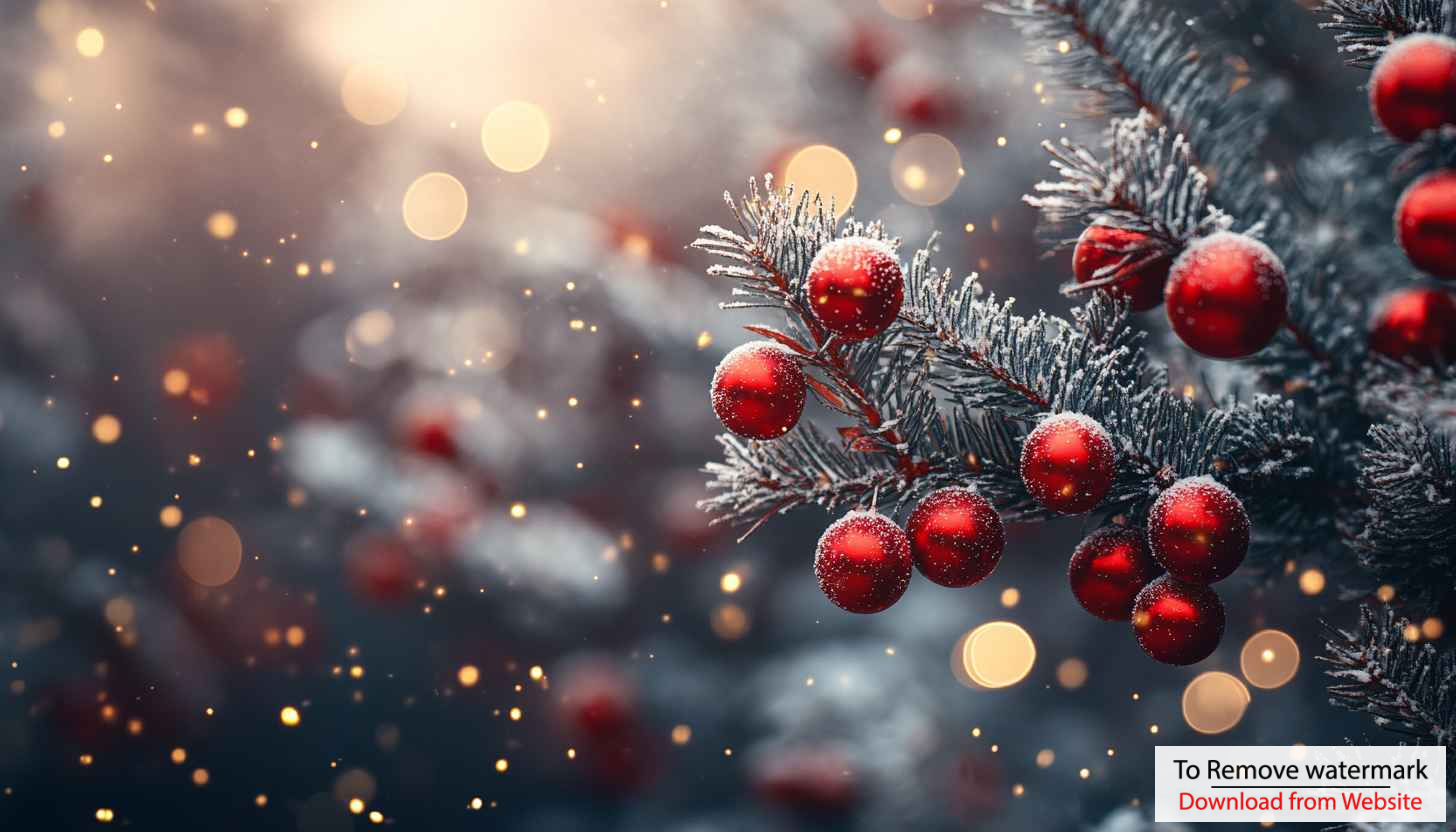 Festive Christmas Tree Red Ornaments 4K Desktop Wallpaper Background