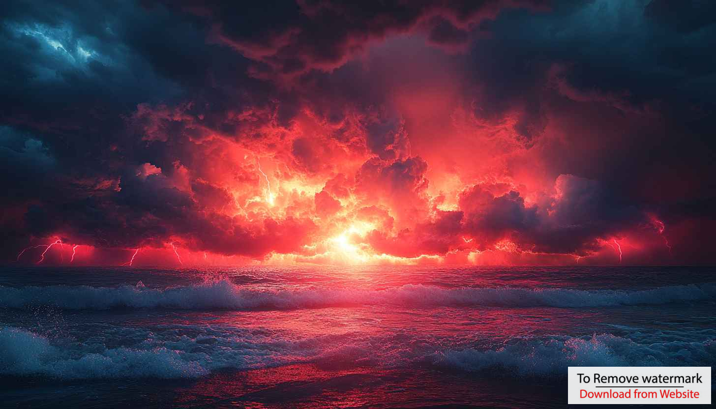 Dramatic Ocean Sunset with Lightning 4K Desktop Wallpaper Free