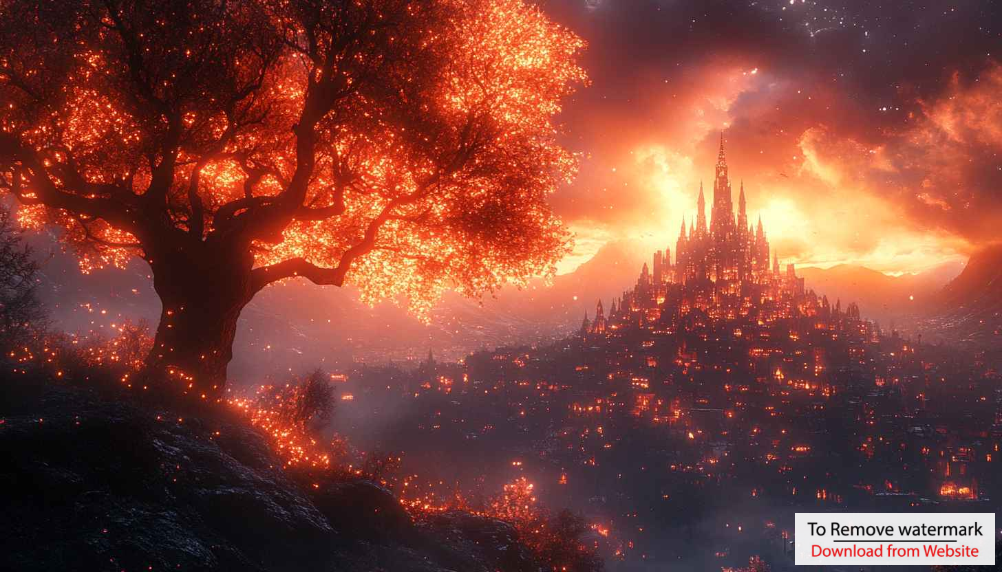 Fiery Fantasy Cityscape 4K Desktop Wallpaper Background Fiery Fantasy Cityscape 4K Desktop Wallpaper Background