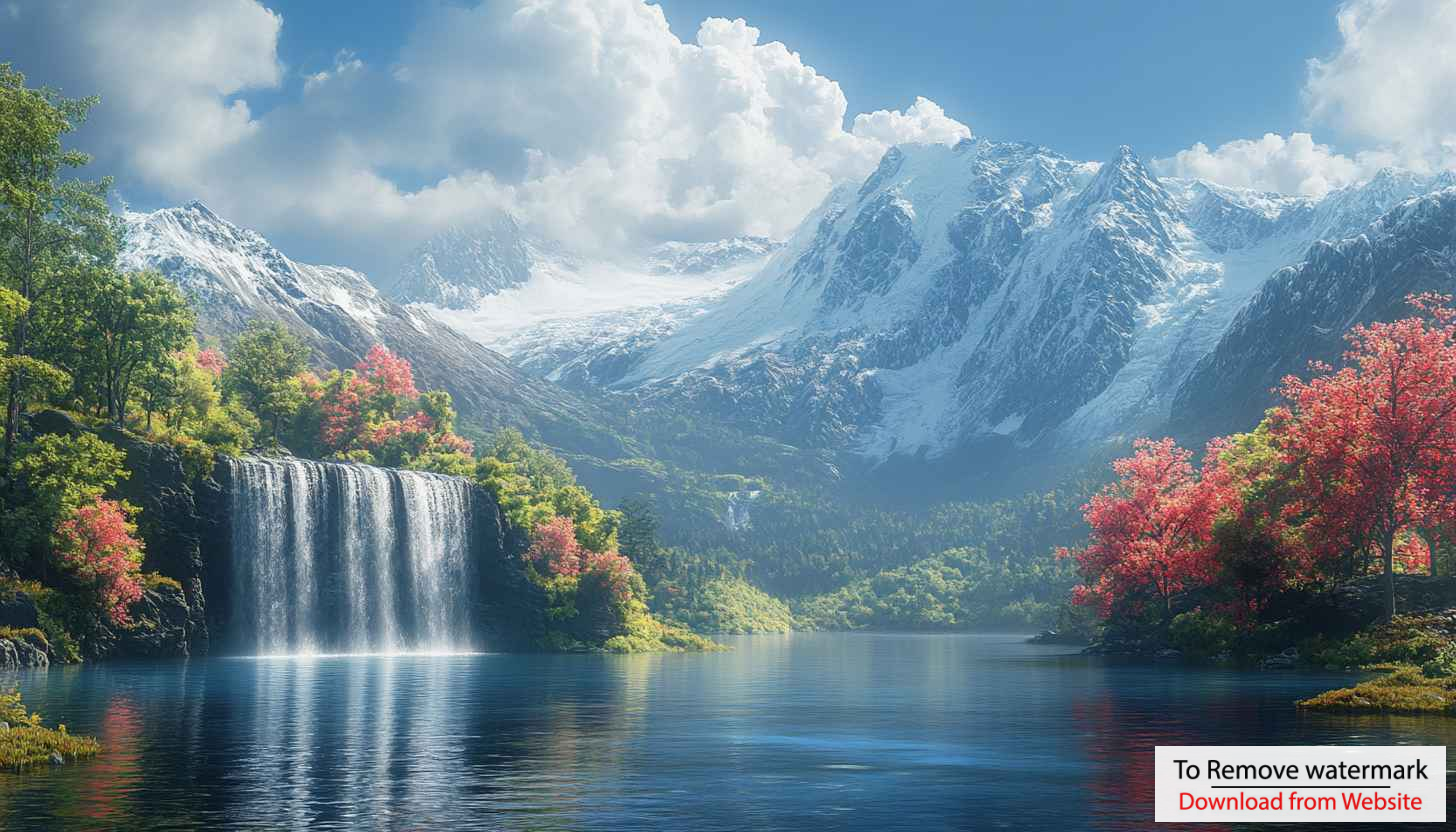 Scenic Waterfall Snowy Mountain Lake 4K Desktop Background Wallpaper Scenic Waterfall Snowy Mountain Lake 4K Desktop Background Wallpaper