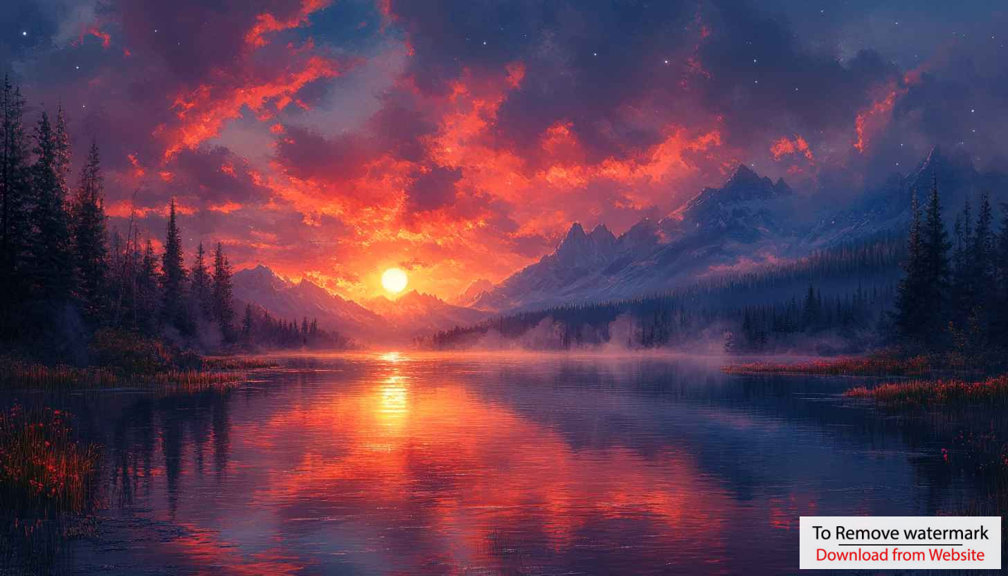 Fiery Sunset Over Mountain Lake Scenery 4K Desktop Wallpaper Fiery Sunset Over Mountain Lake Scenery 4K Desktop Wallpaper
