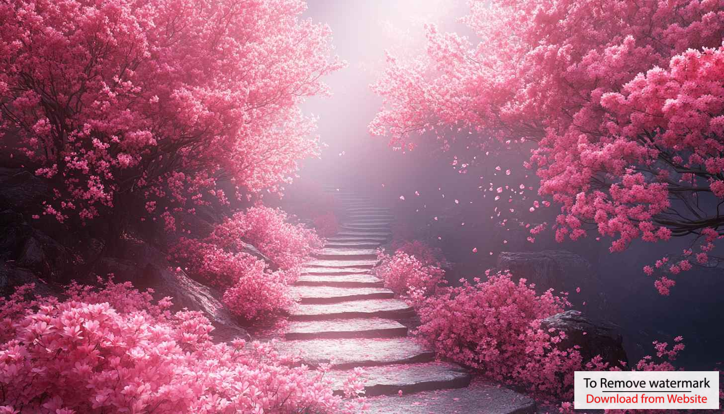 Pink Cherry Blossom Scenery Mobile Background, Stone Steps Wallpaper Pink Cherry Blossom Scenery Mobile Background, Stone Steps Wallpaper