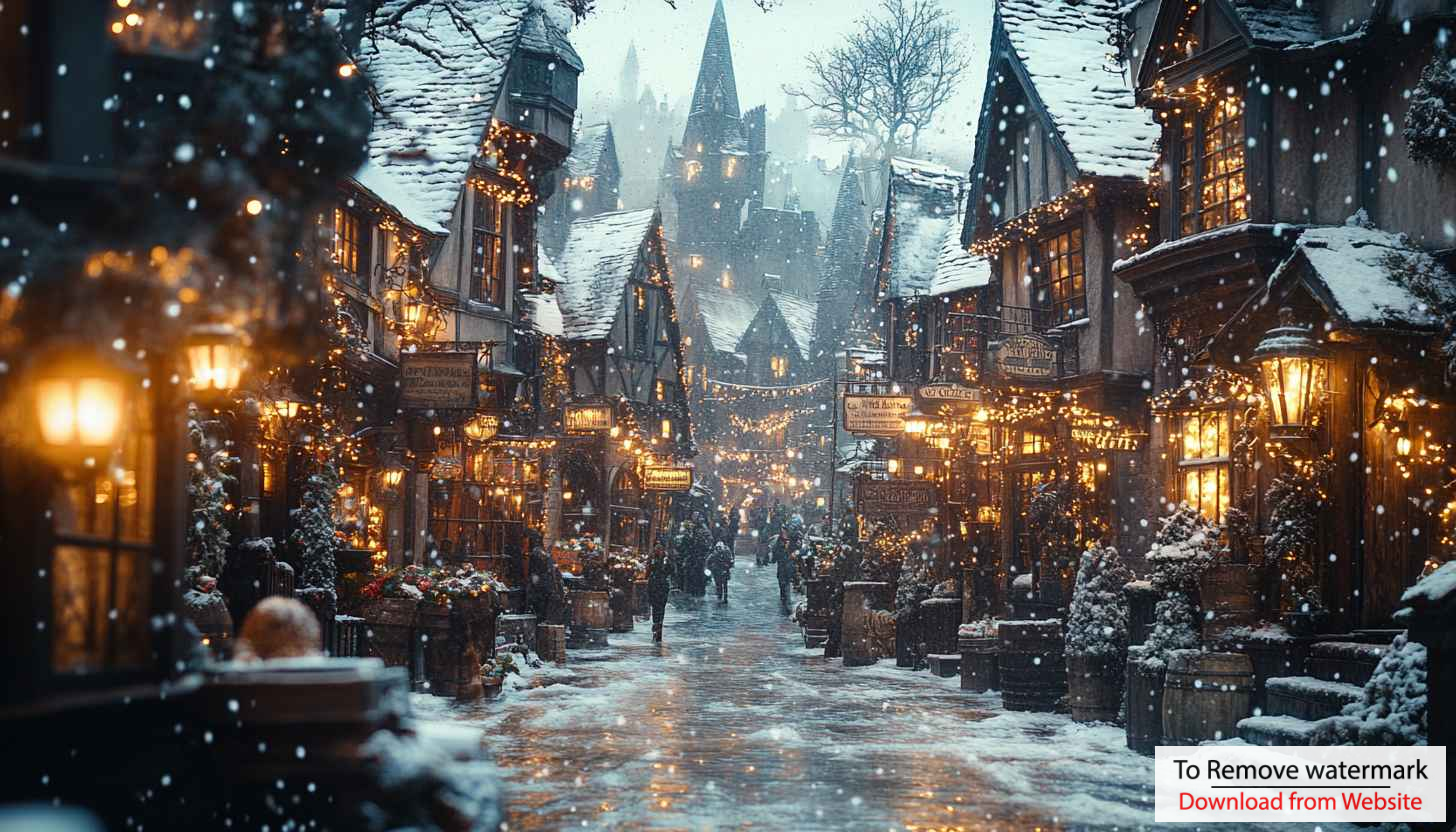 Harry Potter Diagon Alley Winter Christmas Lights Desktop Wallpaper Harry Potter Diagon Alley Winter Christmas Lights Desktop Wallpaper