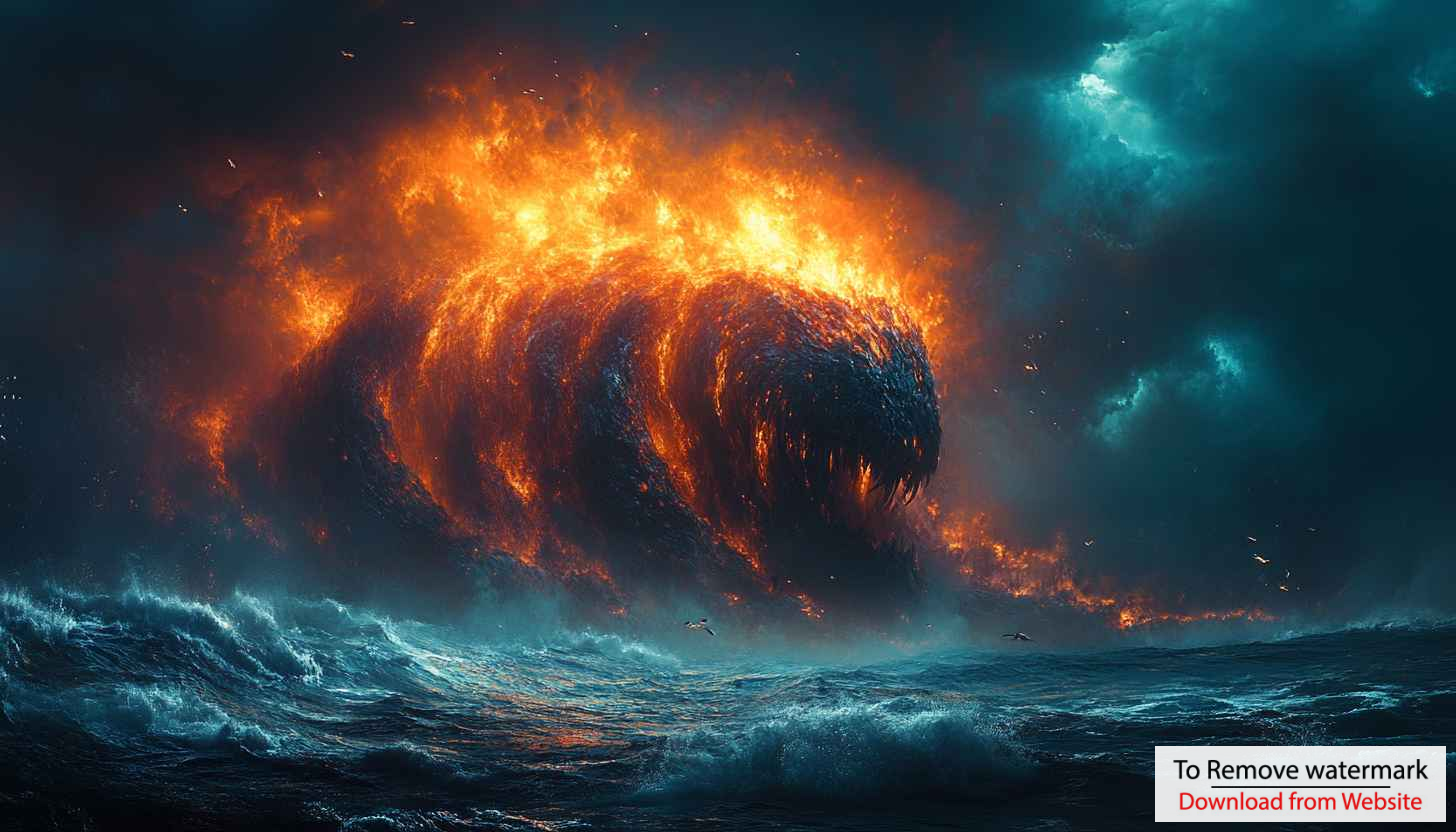 Fiery Sea Monster Wave 4K Wallpaper for Desktop Background Fiery Sea Monster Wave 4K Wallpaper for Desktop Background