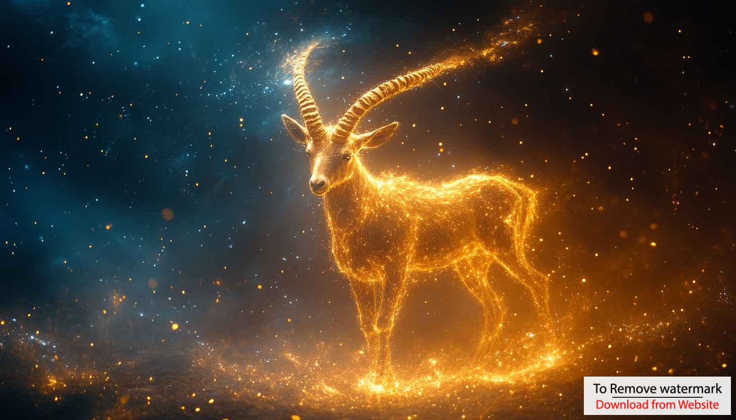 Capricorn Zodiac Sign Wallpaper: Glowing Golden Animal Background for Desktop Capricorn Zodiac Sign Wallpaper: Glowing Golden Animal Background for Desktop