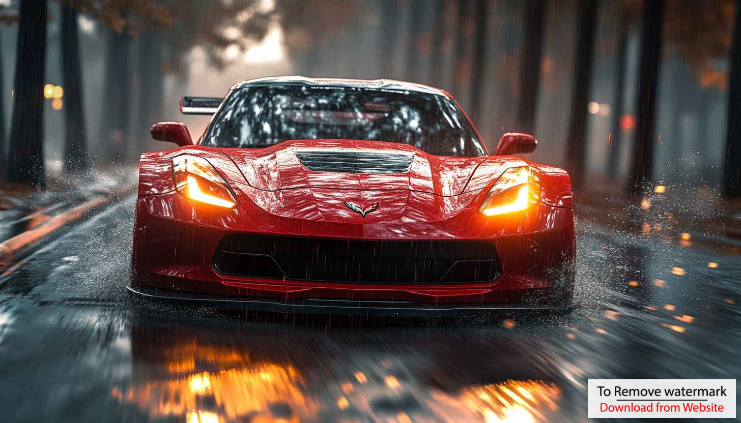 Red Corvette Rainy Day 4K Wallpaper For Desktop and Mobile Red Corvette Rainy Day 4K Wallpaper For Desktop and Mobile