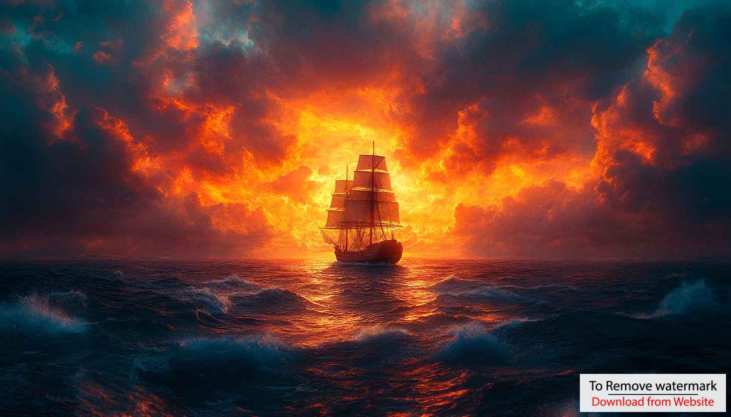 Sailing Ship on Fiery Seas Wallpaper for Desktop Background Use Sailing Ship on Fiery Seas Wallpaper for Desktop Background Use