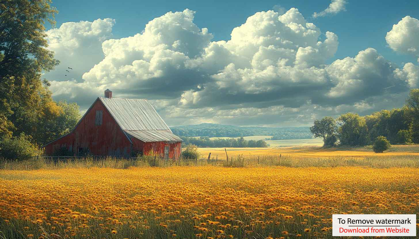 Red Barn Farmhouse with Field of Flowers Mobile Desktop Wallpaper Red Barn Farmhouse with Field of Flowers Mobile Desktop Wallpaper