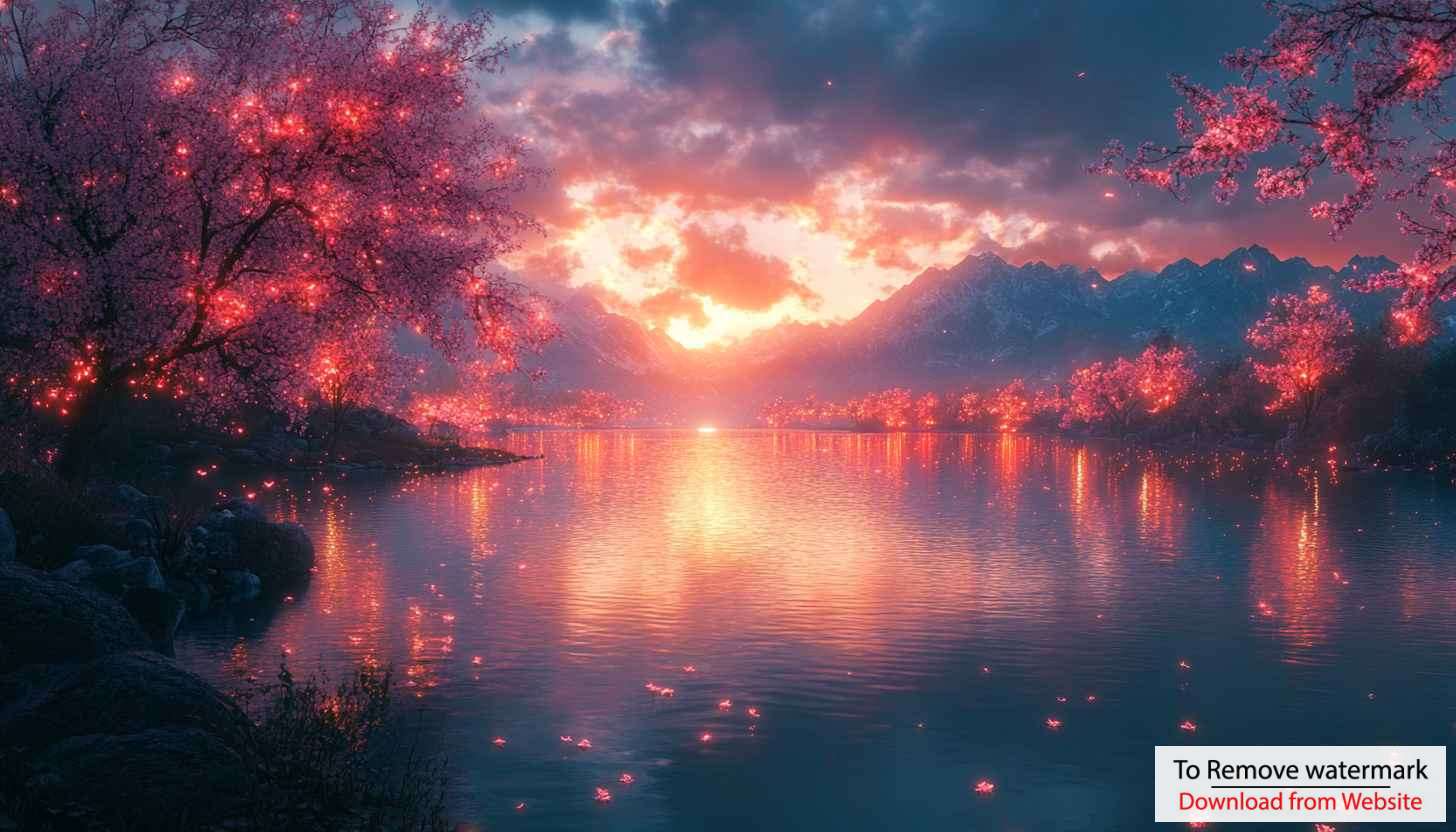 Pink Cherry Blossom Lake Sunset 4K Desktop Mobile Wallpaper Pink Cherry Blossom Lake Sunset 4K Desktop Mobile Wallpaper