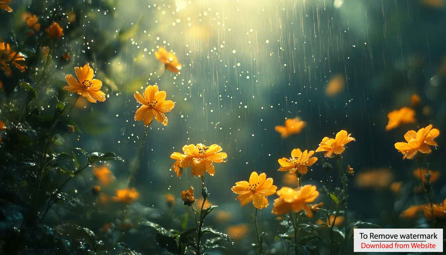 Yellow Flowers in Rain Wallpaper for Desktop and Mobile Background