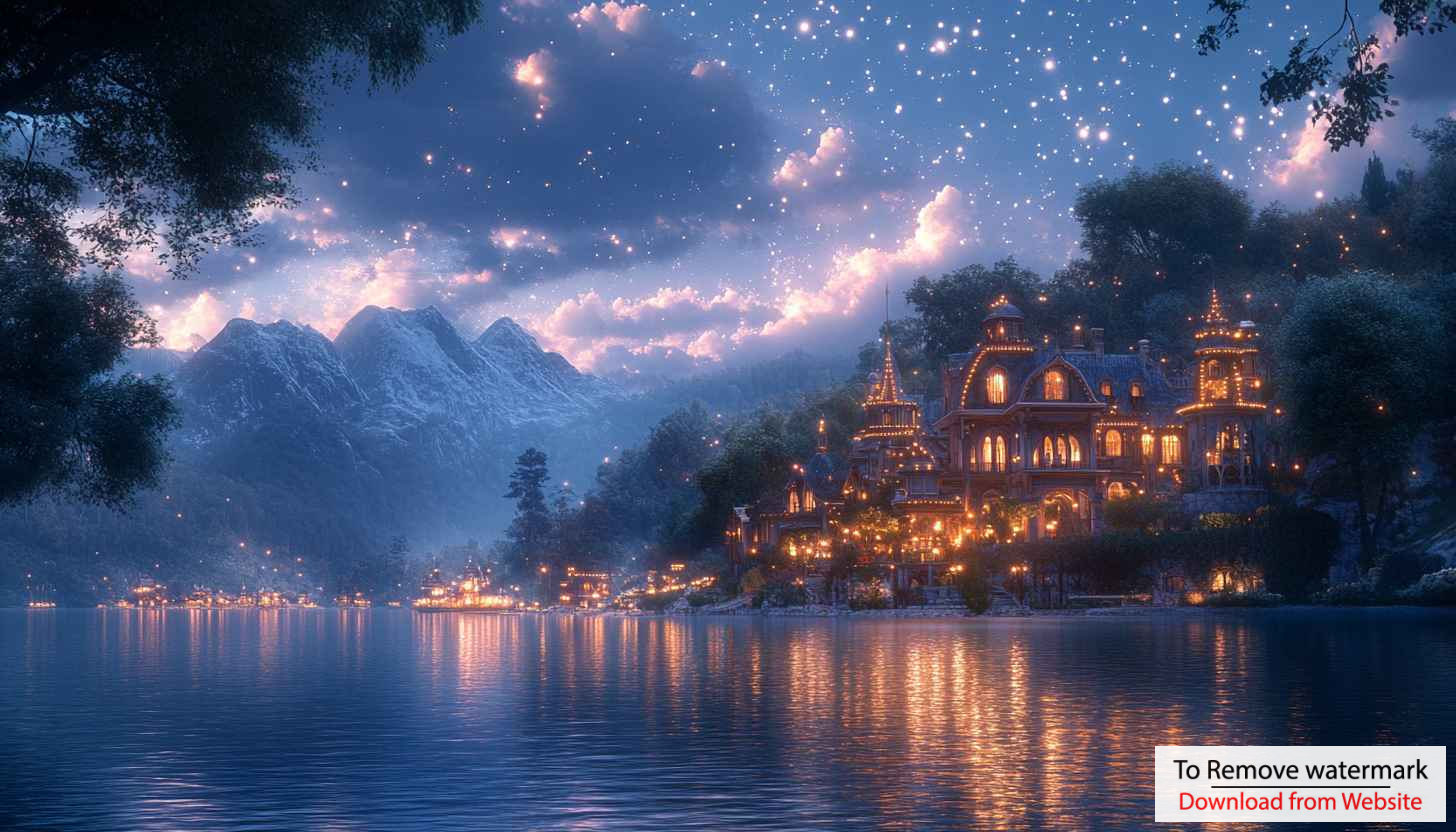 Magical Lakeside Village Night Mobile Wallpaper, Free Desktop Backgrounds Magical Lakeside Village Night Mobile Wallpaper, Free Desktop Backgrounds