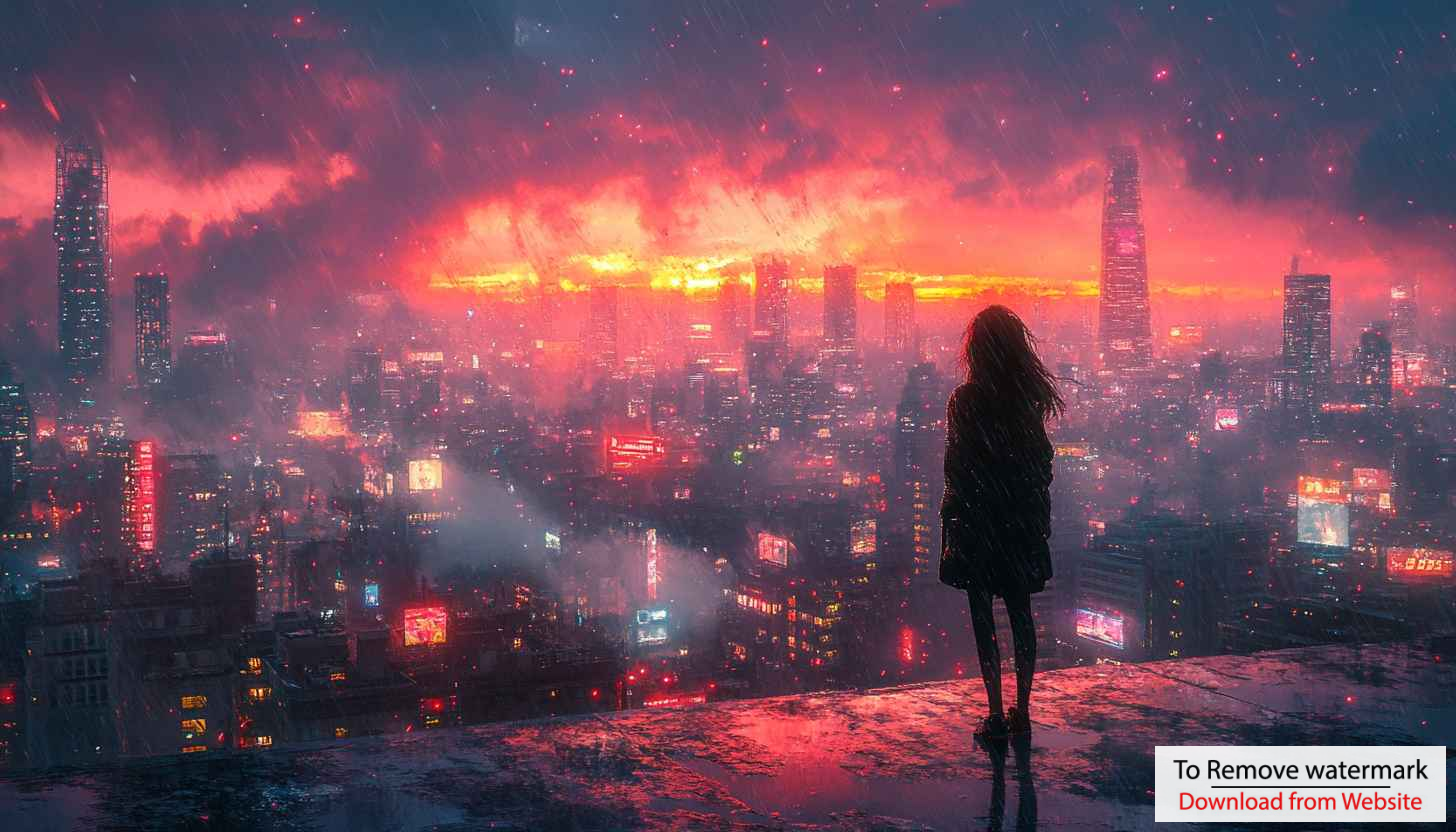 Rainy Cyberpunk Cityscape 4K Desktop Wallpaper, Anime Style Background Rainy Cyberpunk Cityscape 4K Desktop Wallpaper, Anime Style Background