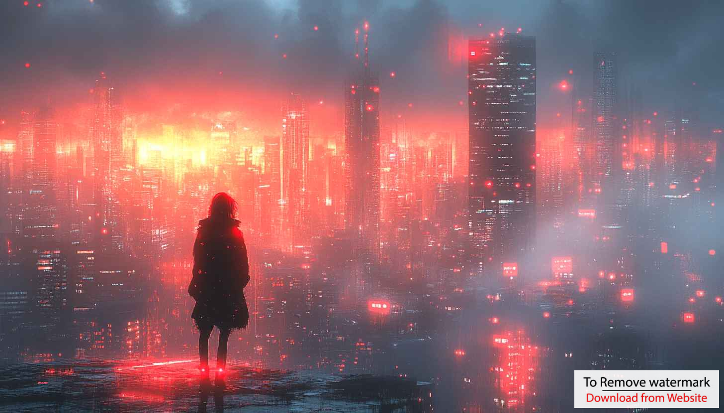 Cyberpunk Cityscape Woman Silhouette Red Aesthetic 4K Desktop Wallpaper Cyberpunk Cityscape Woman Silhouette Red Aesthetic 4K Desktop Wallpaper