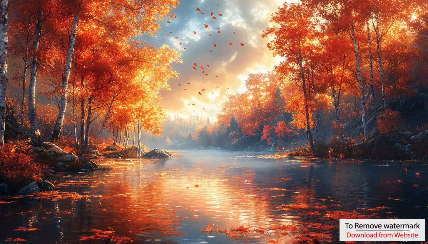 Autumn Landscape 4K Wallpaper: Fall Foliage River Desktop Background Autumn Landscape 4K Wallpaper: Fall Foliage River Desktop Background