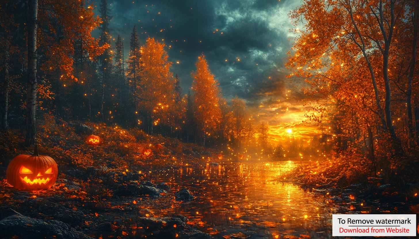 Halloween Pumpkin Forest 4K Desktop Wallpaper, Autumn Scenery Background