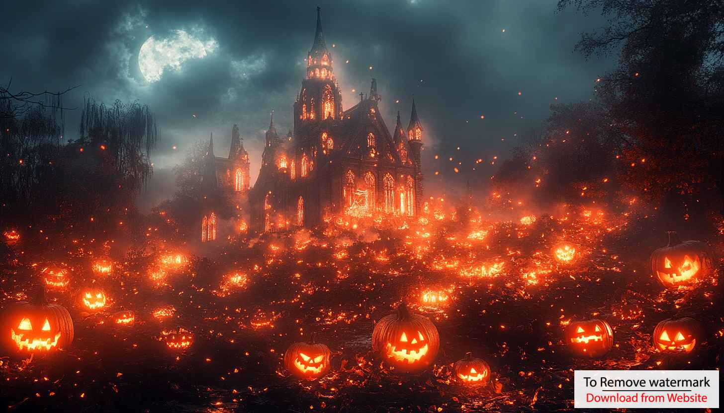 Spooky Halloween Castle Jack O Lanterns Desktop Background 4K Wallpaper Spooky Halloween Castle Jack O Lanterns Desktop Background 4K Wallpaper