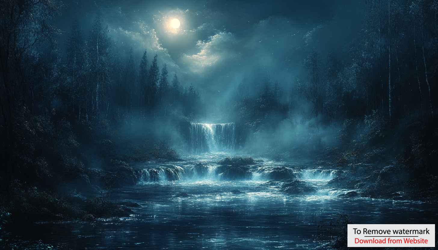 Moonlit Waterfall 4K Desktop Wallpaper, Forest River Landscape Background Moonlit Waterfall 4K Desktop Wallpaper, Forest River Landscape Background