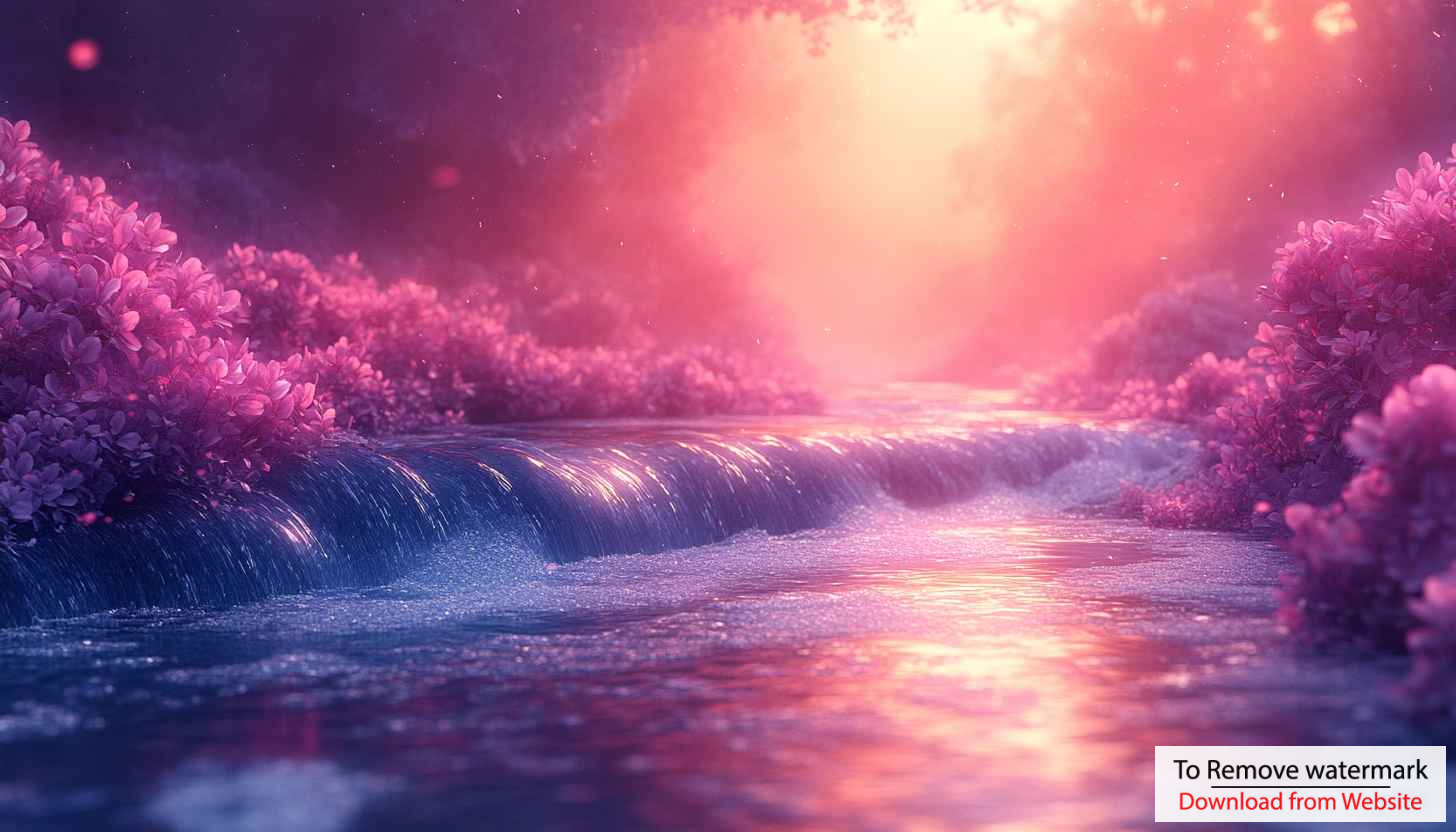 Pink Blossom River 4K Desktop Background, Fantasy Aesthetic Mobile Wallpaper