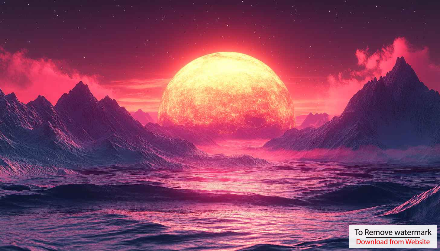 Fantasy Planet Landscape Mobile Wallpaper, Purple Mountain Ocean, 4K Background Fantasy Planet Landscape Mobile Wallpaper, Purple Mountain Ocean, 4K Background