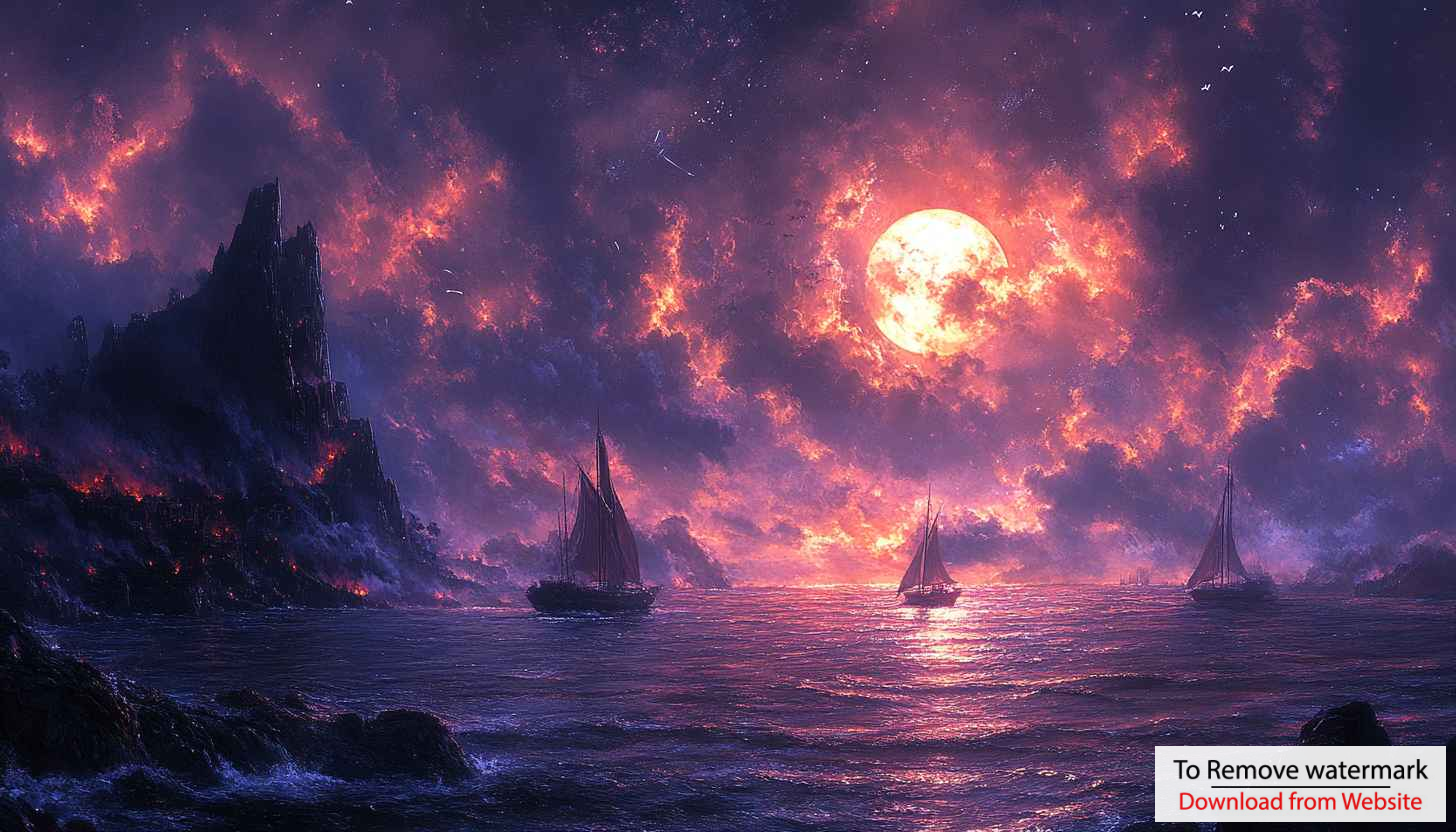 Fiery Moonlit Ocean Scene 4K Desktop Background Wallpaper Fiery Moonlit Ocean Scene 4K Desktop Background Wallpaper