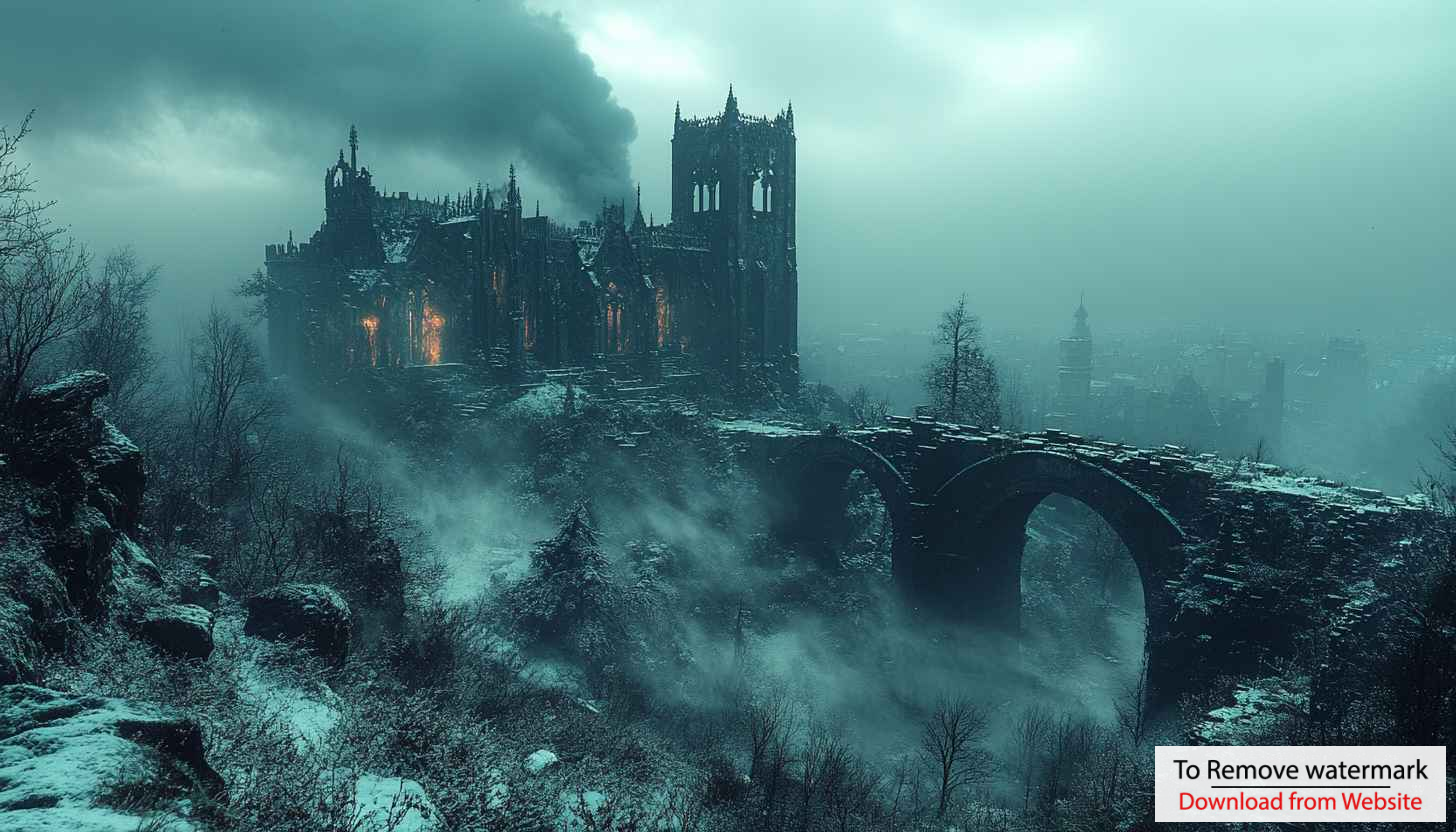 Gloomy Castle Winter Scene 4K Desktop Background Mobile Wallpaper Gloomy Castle Winter Scene 4K Desktop Background Mobile Wallpaper