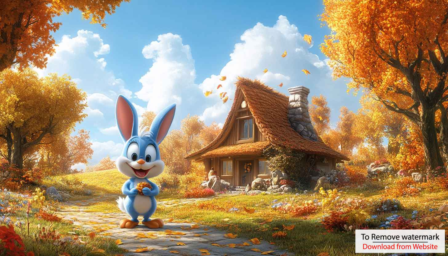 Cartoon Bunny Autumn Scenery Desktop Wallpaper, Cottagecore Home Background Cartoon Bunny Autumn Scenery Desktop Wallpaper, Cottagecore Home Background