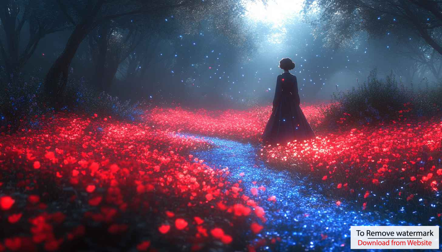Fantasy Flower Field Wallpaper, Red Blue Flowers 4K Background Fantasy Flower Field Wallpaper, Red Blue Flowers 4K Background