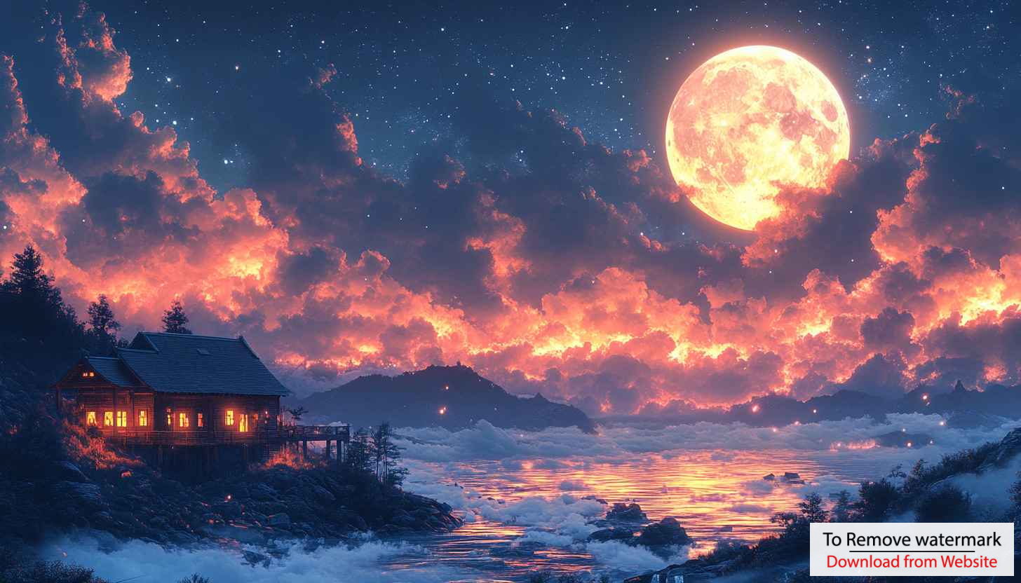 Full Moon Night Sky Cabin Lake 4K Desktop Wallpaper Full Moon Night Sky Cabin Lake 4K Desktop Wallpaper