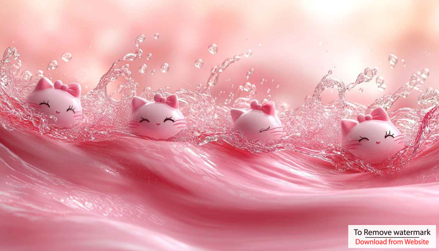 Cute Pink Kitty Cats with Water Splash Mobile Background Wallpaper Cute Pink Kitty Cats with Water Splash Mobile Background Wallpaper