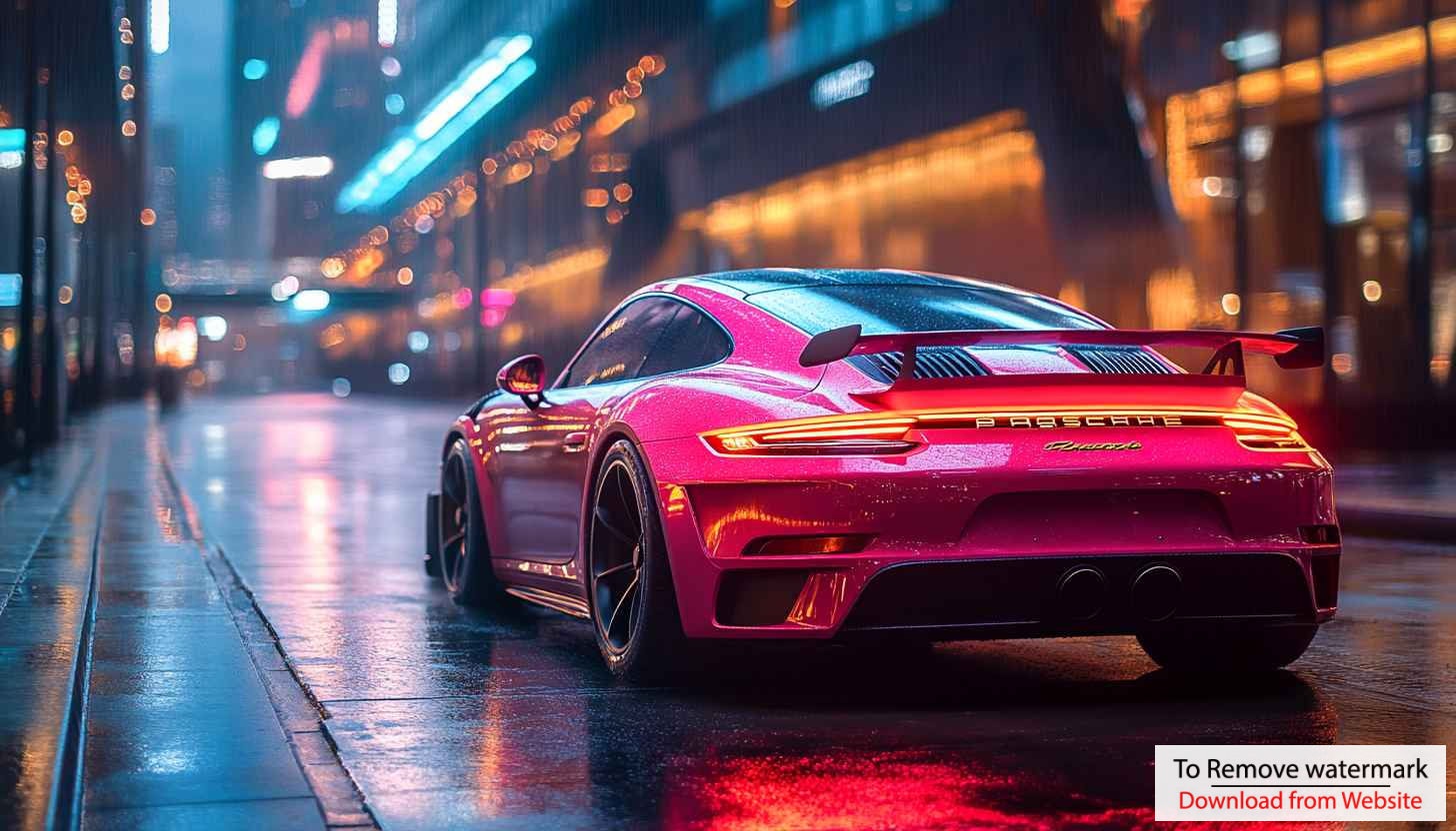 Porsche Pink Car Night Cityscape Mobile Wallpaper 4K Background