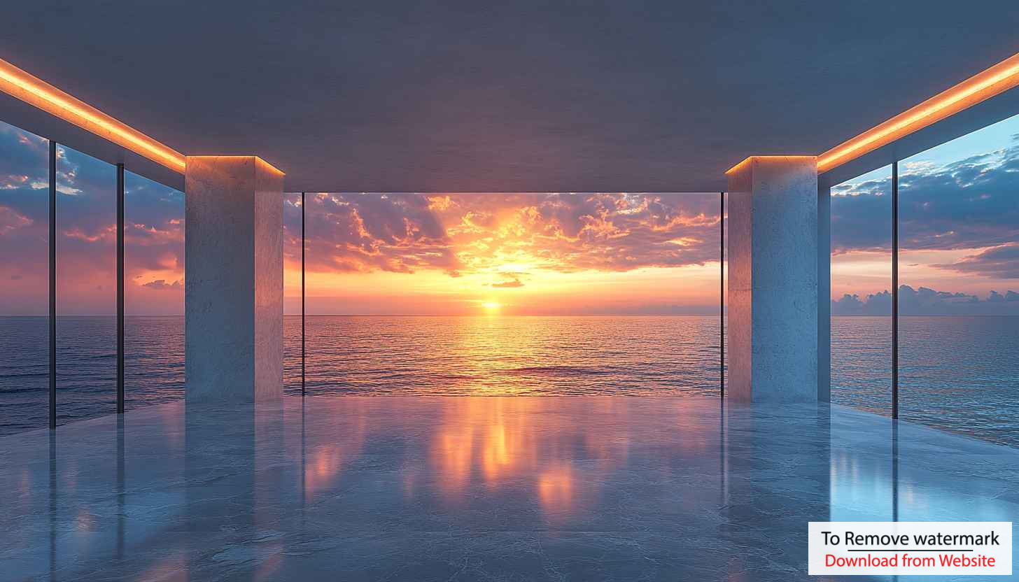 Ocean View Sunset 4K Desktop Wallpaper, Modern Interior Background Ocean View Sunset 4K Desktop Wallpaper, Modern Interior Background