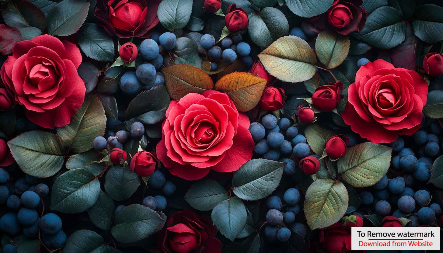 Red Roses and Blueberries 4K Desktop Background Floral Wallpaper Red Roses and Blueberries 4K Desktop Background Floral Wallpaper