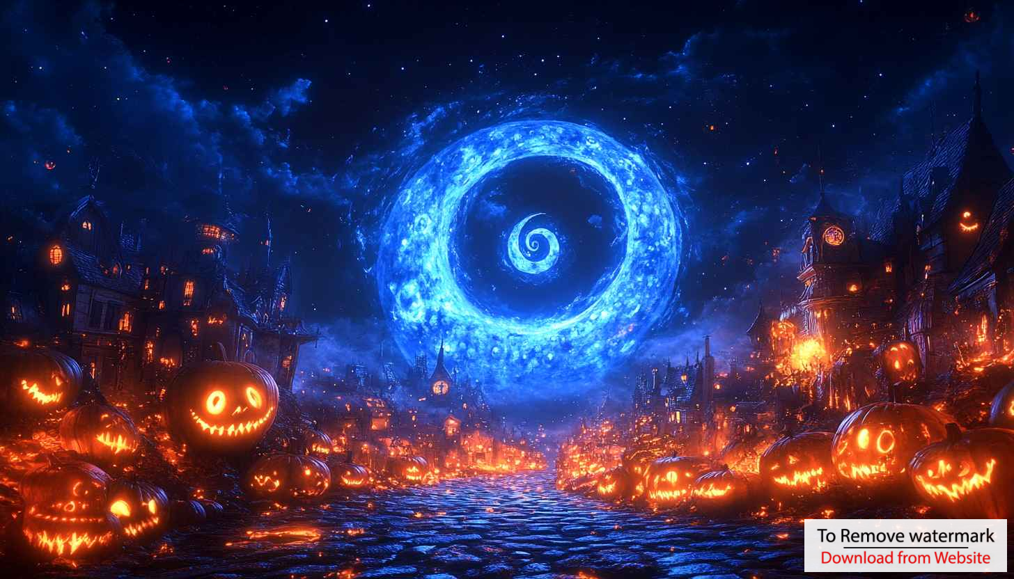 Spooky Halloween Night 4K Desktop Background with Jack-o'-Lanterns Spooky Halloween Night 4K Desktop Background with Jack-o'-Lanterns